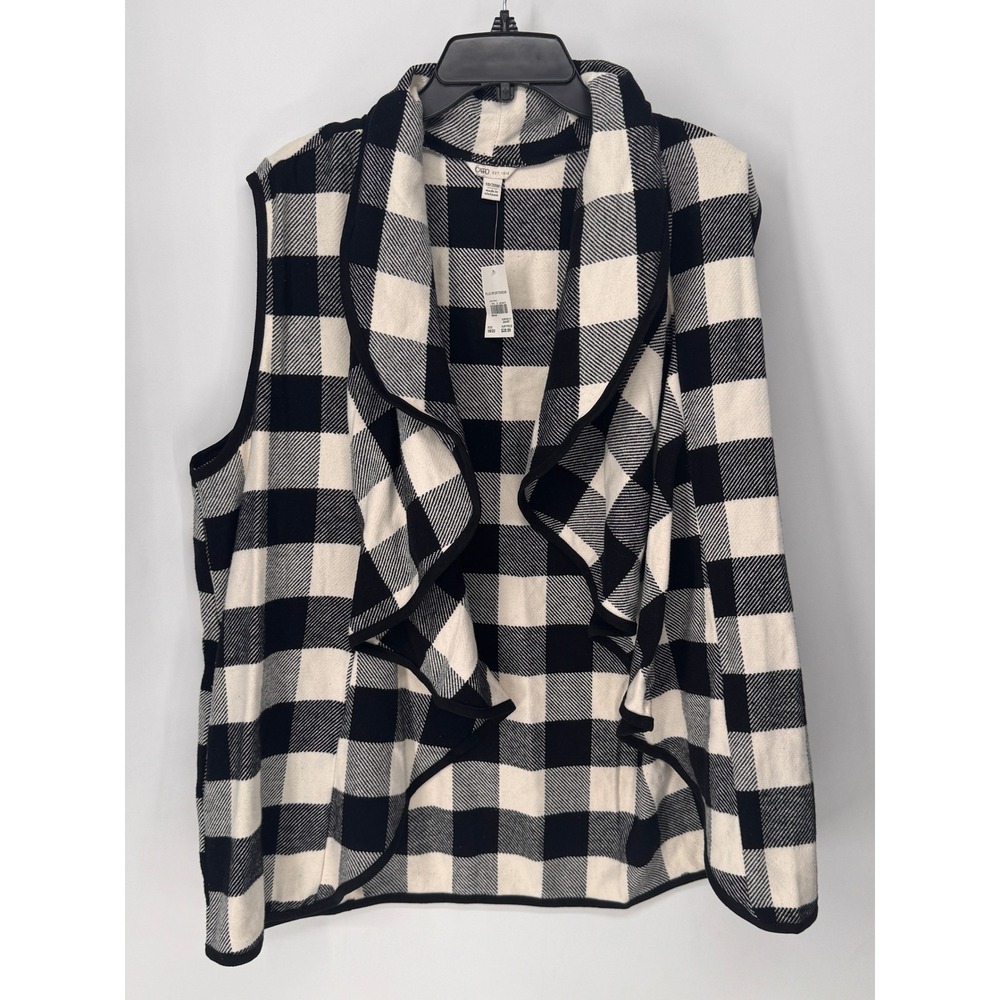 Cato Vest Women 18/20 Black NWT Buffalo Plaid Draped Open Front Cotton Layer
